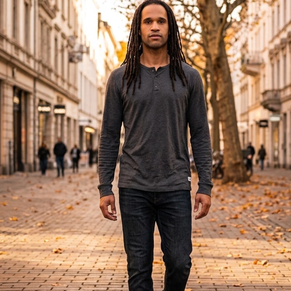 NWT Kinetix Casual Luxury Men’s Black Heather Long Sleeve Henley - Size XXL